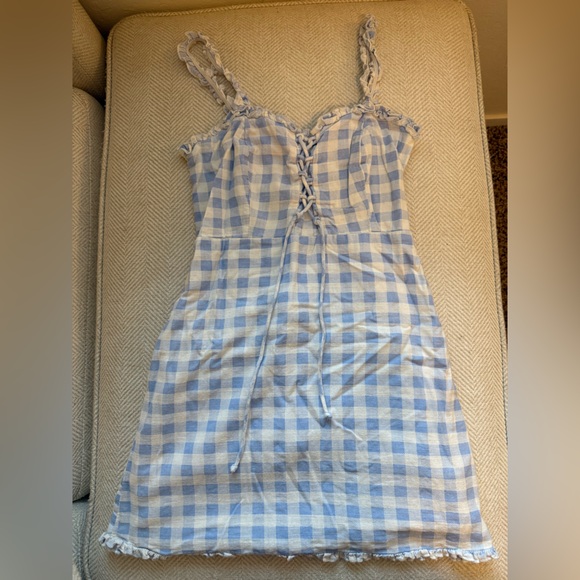 Urban Outfitters Robin Lace Up Mini Dress Blue & White - Picture 3 of 5